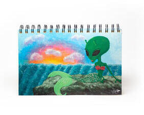 alien mermaid notebook original art painting school work journal