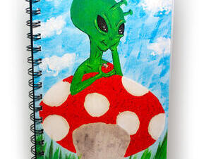 cute alien chillin on a mushroom original art notebook journal