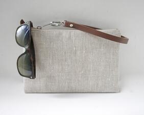 Natural Linen Clutch Bag with Wrist Strap