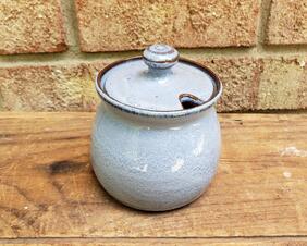 light blue pottery sugar bowl by Bristow Pottery