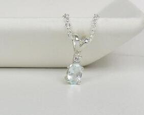 Small Aquamarine Oval Pendant in Sterling Silver