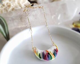 Gold Sterling Silver Polymer Clay Rainbow Moon Bracelet