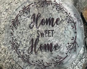 Engraved Glass Cheese Board or Trivet Home Sweet Home