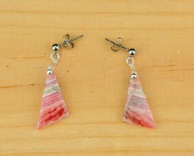 pink and white variegated triangular stones. Post Earrings that dangle.