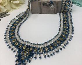 Blue White Gold Beadweaving Necklace