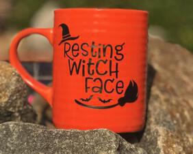Resting Witch Face engraved coffee mug