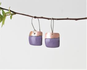 foxglove purple copper enamel square dangle earrings