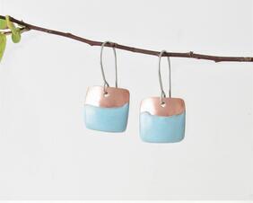 Horizon blue copper enamel square dangle earrings