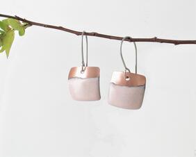 petal pink copper enamel square dangle earrings