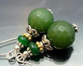 Dark Sage Green Candy Jade Earrings in sterling silver & gold vermeil, pendulum