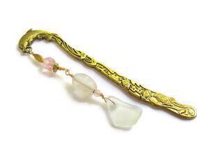 Gold dolphin and sea glass bookmark