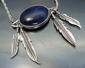 Iolite Feather Necklace, Sterling Silver Vintage Native American Indian Upcycle