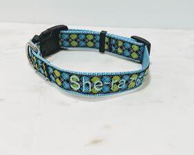 blue, green, black argyle dog collar1 inch