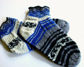 Blues and grey patterned womens socks