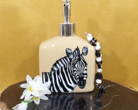 Hand painted zebra soap dispenser