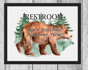 Brown Bear Restroom Sign Bare Bottoms Welcome Here JPG PNG