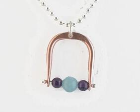 Copper Amethyst & Aquamarine Horse Theme Pendant and 18" Sterling Chain