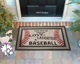 This House Runs On Love Laughter & Baseball Door Entry Mat