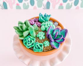 fireflyFrippery Miniature Faux Succulent and Crystal Garden on Pink Display Stand