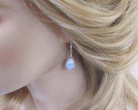 Blue Lace Agate Drop Earrings in Sterling Silver