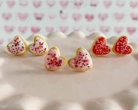 fireflyFrippery Heart Sugar Cookie Earrings on Pink Display