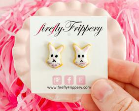 fireflyFrippery Easter Bunny Face Earrings on Card in Hand