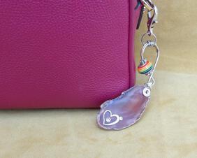 Natural Agate Slice Keychain with a Heart