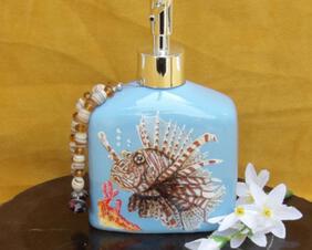 hand-painted, blue, Lionfish Soap Dispenser