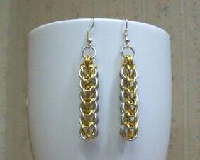 Chainmaille Full Persian Earrings, Gold and Silver
