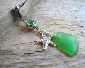 Genuine sea glass belly ring