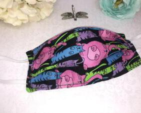 Hand Made Pink and Blue Cat Cotton Face Mask With Elastic