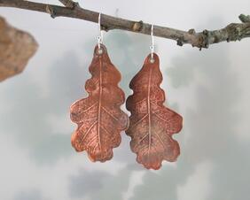 large lightweight copper oak leaf earrings