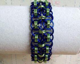 Chainmaille Helm Weave Cuff Bracelet, Double Row