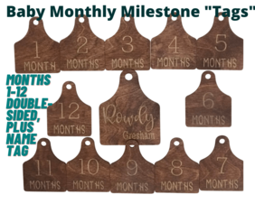 cattle tag, baby milestone, milestone tag for boy, milestone tag for girl, monthly milestone marker, monthly baby milestone marker, custom, custom personalized, personalized baby shower gift, boy gift, girl gift, new mom, mom life