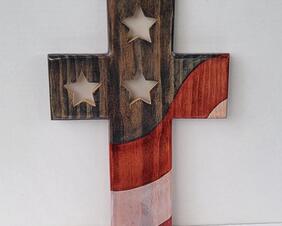 Patriotic American Flag Wooden Cross