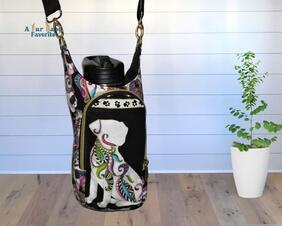 Mardi Gras Dogs print Cross Body Sling Bag. Holds Large Water bottles, Wine, other beverages.