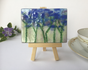 miniature kiln fired copper enamel impressionist floral landscape painting 4" by 3"