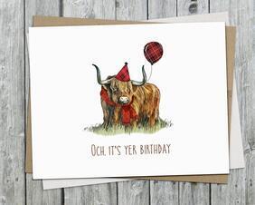 scottish highland cattle birthday card