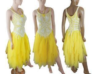 Bright yellow and white lace up bridesmaids dress, part of the rainbow collection. Large size.