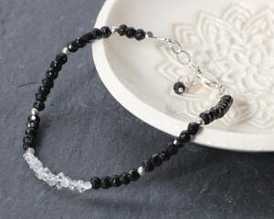 Dainty Herkimer Diamond and Black Spinel Bracelet