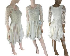 Italian linen tattered wedding dress country girl unique tattered ragged shabby event dress size small ivory. Simple, elegant, beautiful! A special occasion dress but not restricted to your wedding. It could be worn on many other occasions too