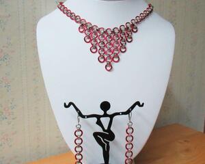 Chainmaille Waterfall Necklace and Earrings, Red