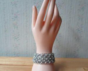 Chainmaille Helm Weave Cuff Bracelet - Silver