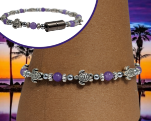 Bendi's Magnetic bracelet with purple jade baby sea turtles and hematite