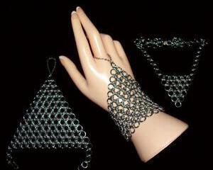 Chainmaille Hand Bracelets and Necklace, Black Ice