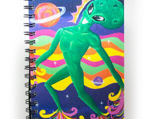 alien flying through space original art notebook journal