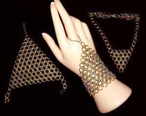 Chainmaille hand bracelets and necklace, japanese 12 in 1, gold and silver