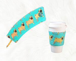 Iced Coffee Sleeve, Puggle, Iced coffee cozy, new puppy gift, pug mom,
