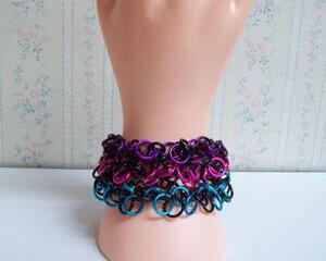 Chainmaille Shaggy Loops Stretch Bracelet, Violet Pink Turquoise