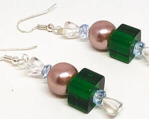 Handmade Green and Mauve Christmas Candy Beaded Earrings